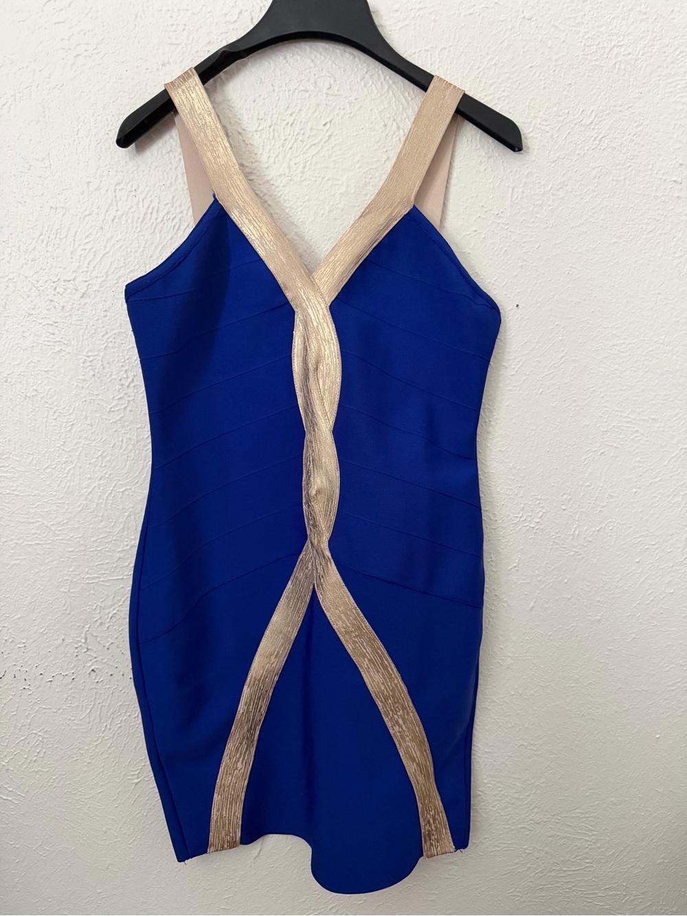 Blue Bodycon Dress with Gold Trim